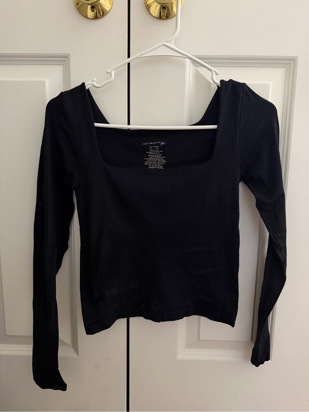 Free People Black Square-Neck Long Sleeve Top